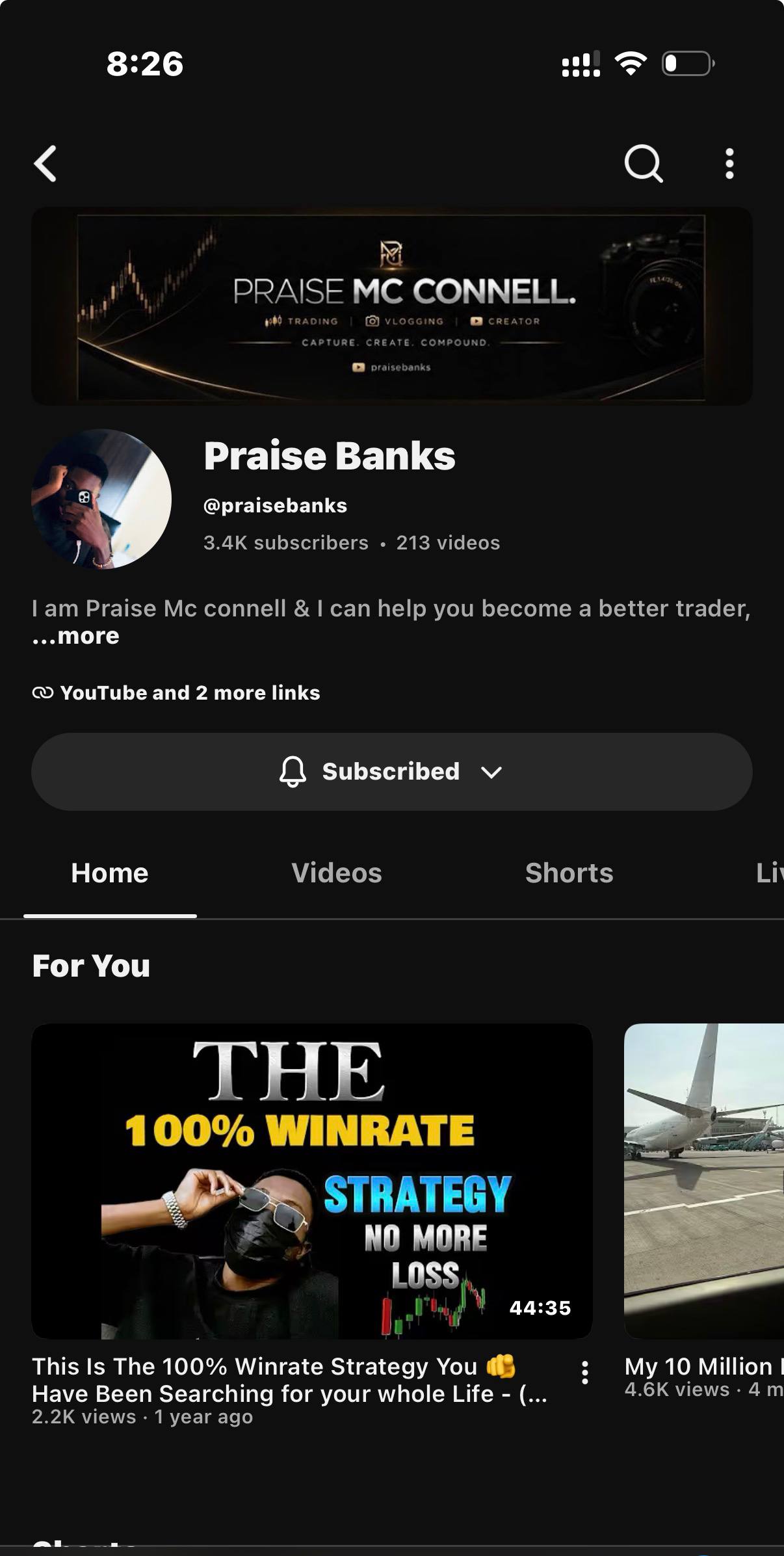 Praise Banks YouTube channel page